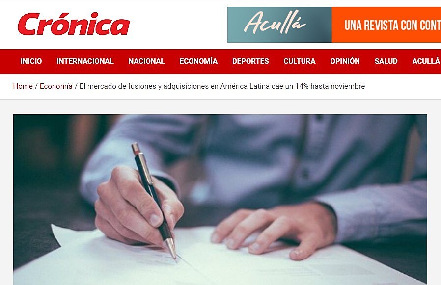 El mercado de fusiones y adquisiciones en Amrica Latina cae un 14% hasta noviembre